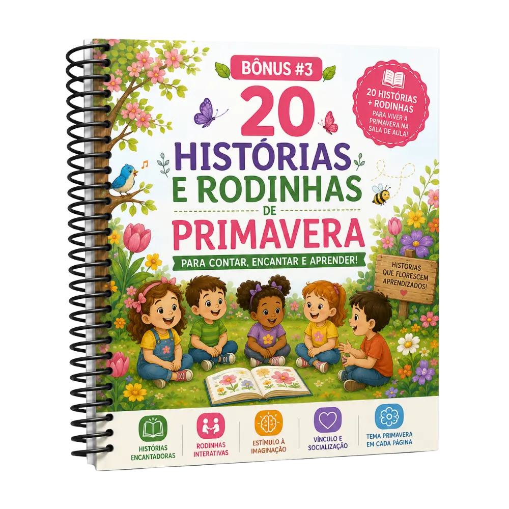Mockup do bônus 20 Histórias e Rodinhas de Primavera